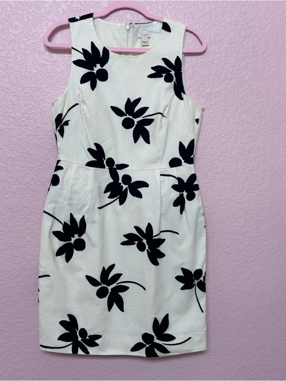 J. Crew White Midi Dress with Black Floral Print